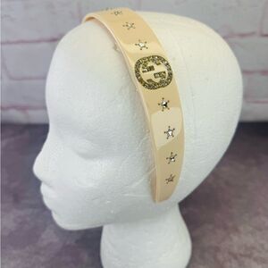 Gucci Cream Crystal Gg Logo Resin Headband